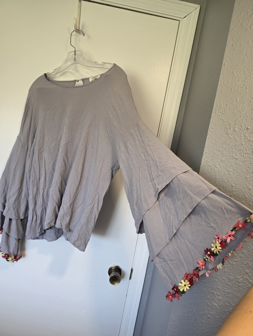 Umgee flowy tiered bell sleeve embroidered floral boho top
